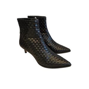 Freda Salvador Black Leather Heidi Woven Ankle Boot | 8.5 | Designer EUC Luxury